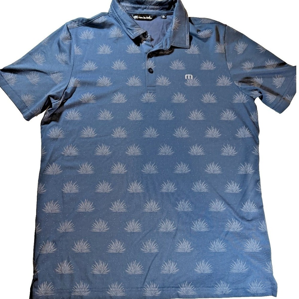 TravisMathew Polo Shirt Mens L Blue Agave Print Short Sleeve Performance EUC - Picture 3 of 9